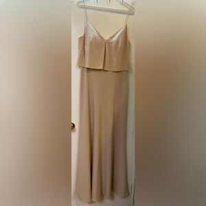 JENNY YOO Blush Pink Nude V-Neck Ruffle‎ Maxi Gown 12 US Mint